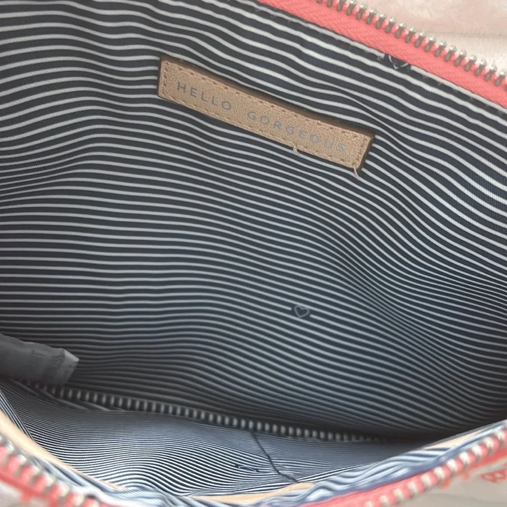 Stella & Dot NWOT Clutch Stylish Coral and Blue Geometric Design